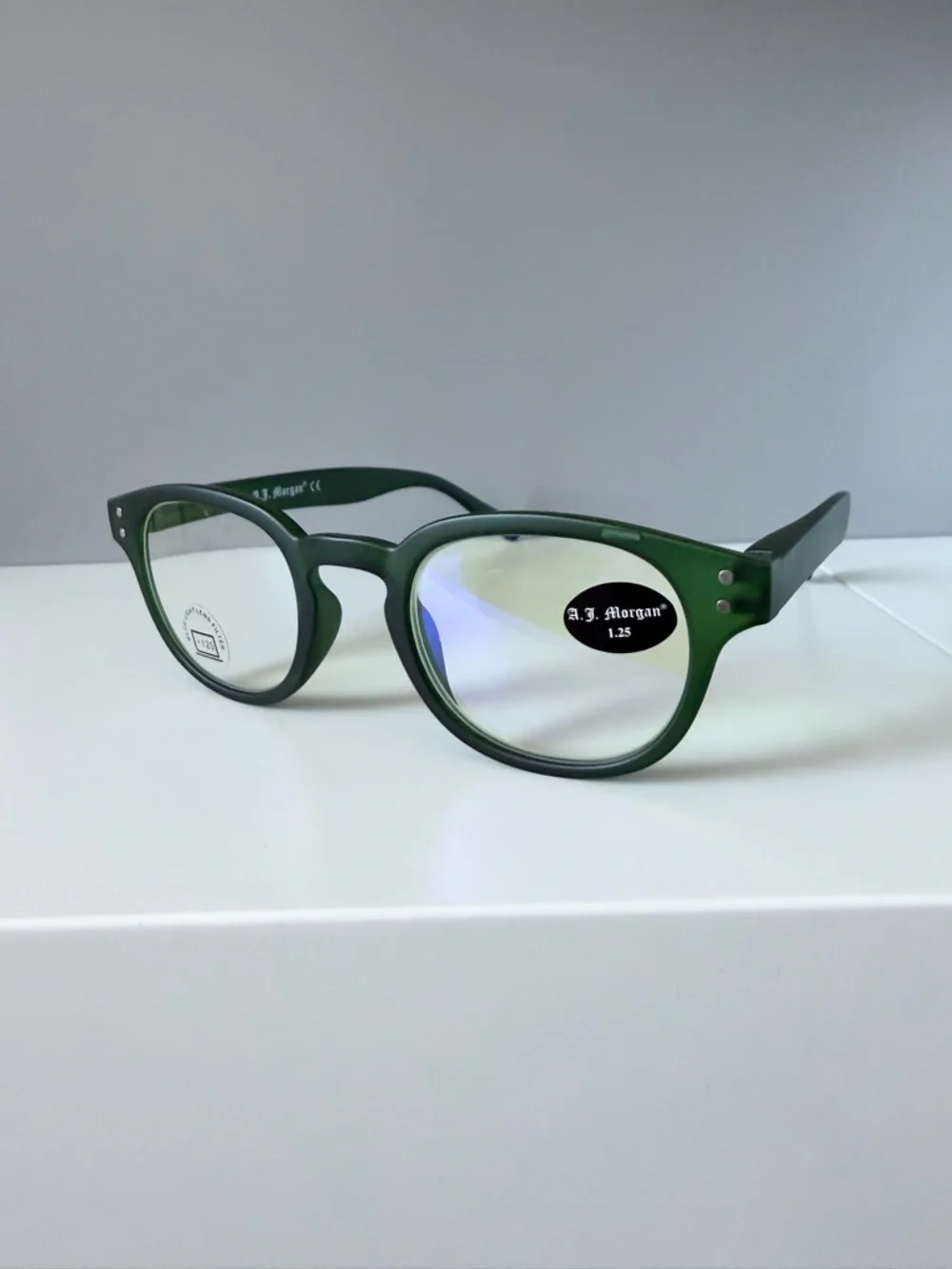 ASOS green classic frame blue light computer reading glasses prescription 1.25